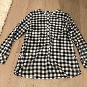 Talbots Navy & White Gingham Halfway Button Down Long Sleeve Blouse Size Small
